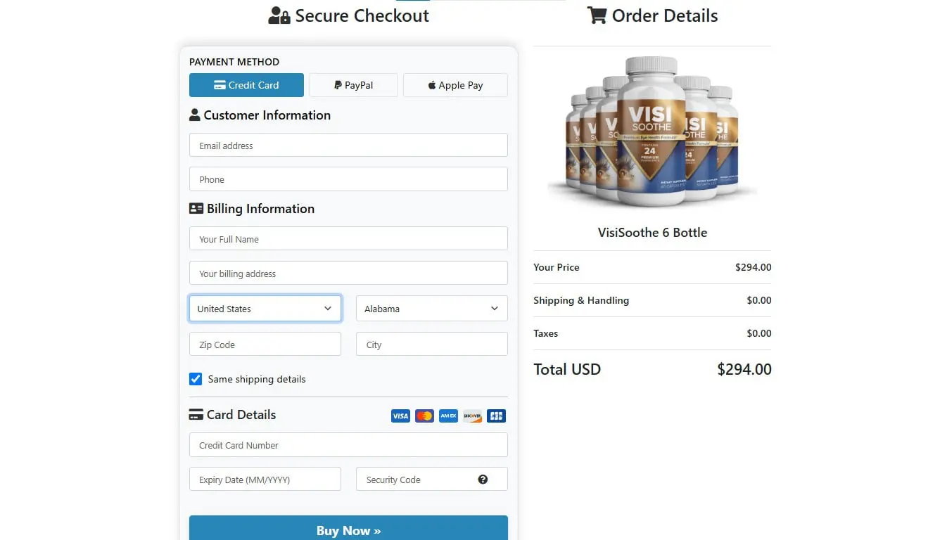 visisoothe order page Secure-Checkout